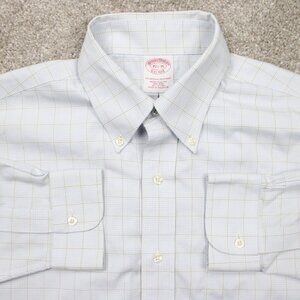 Brooks Brothers Dress Shirt Mens 15 1/2, 35 Blue/Green Traditional Fit Non-Iron